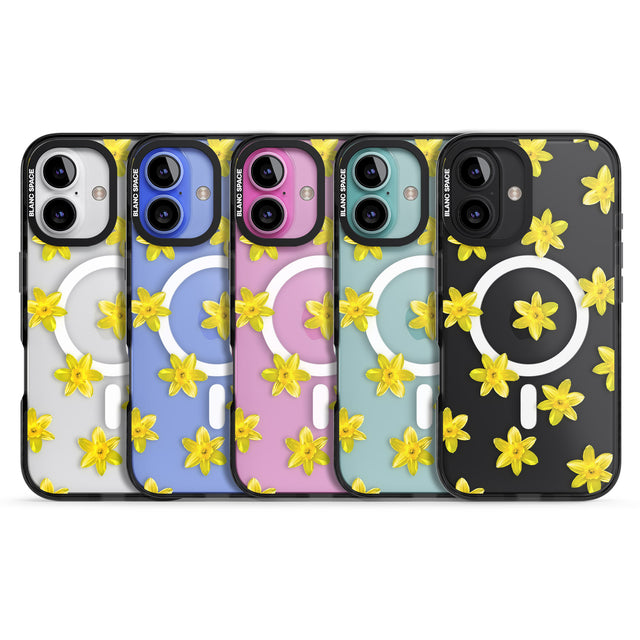 iPhone 16 Pro Max Daffodils Transparent Pattern Black Impact Phone Case