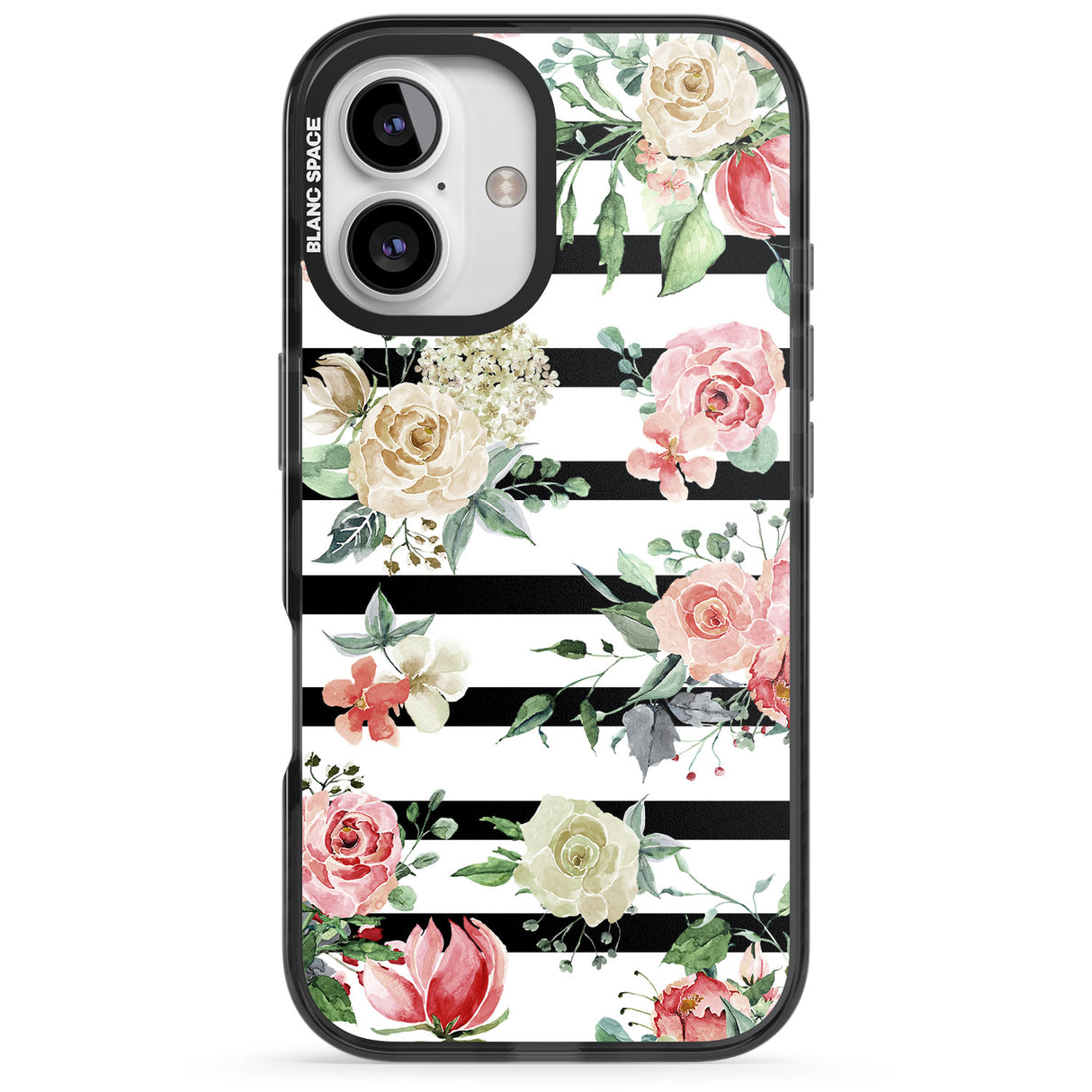 iPhone 16 Pro Max Bold Stripes & Flower Pattern Black Impact Phone Case