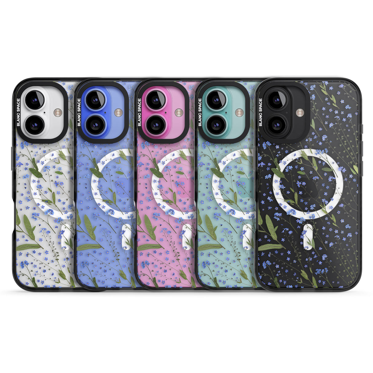 iPhone 16 Pro Max Blue Wild Flower Design Black Impact Phone Case