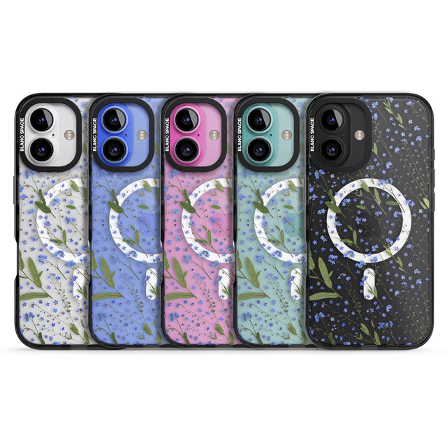 iPhone 16 Pro Max Blue Wild Flower Design Black Impact Phone Case