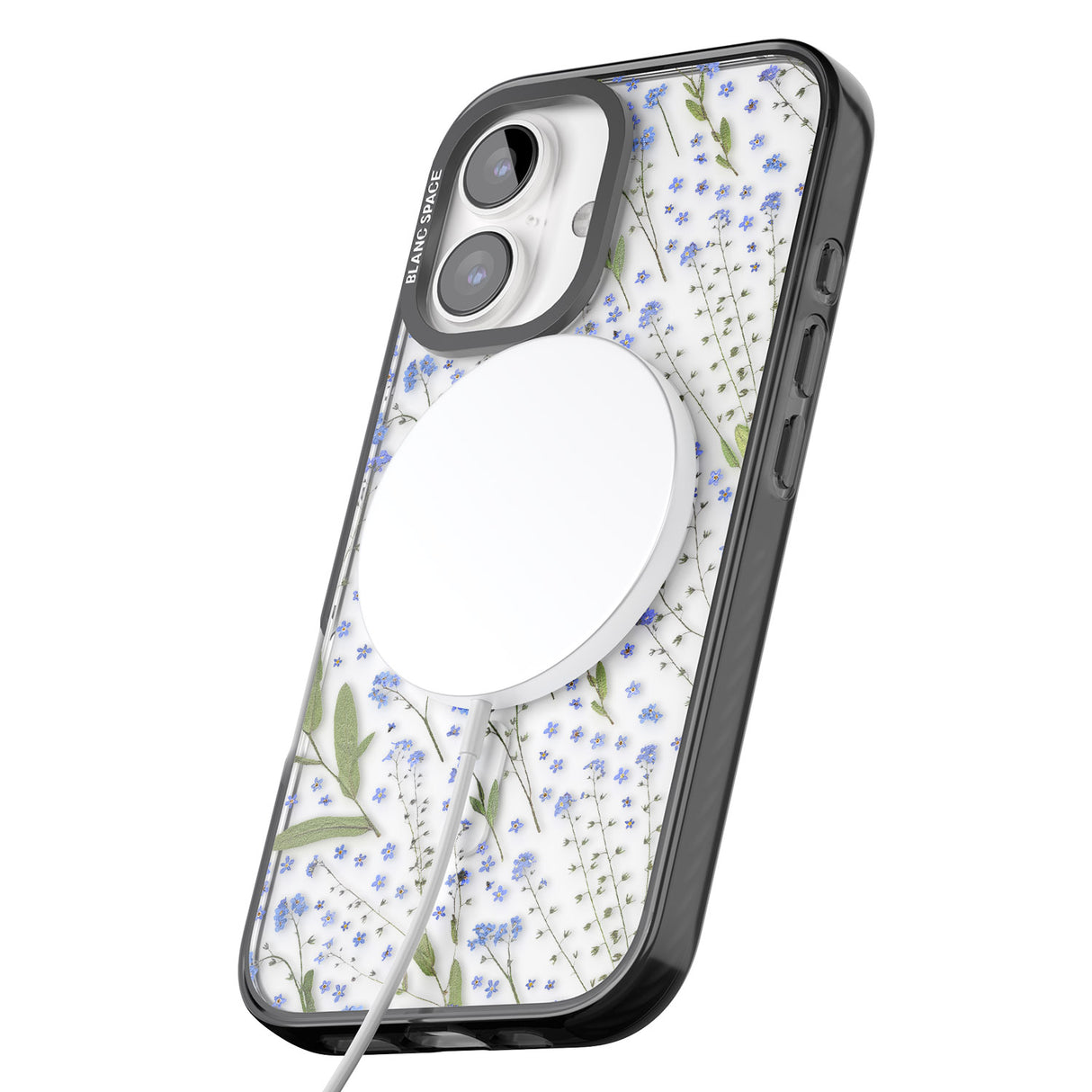 iPhone 16 Pro Max Blue Wild Flower Design Black Impact Phone Case