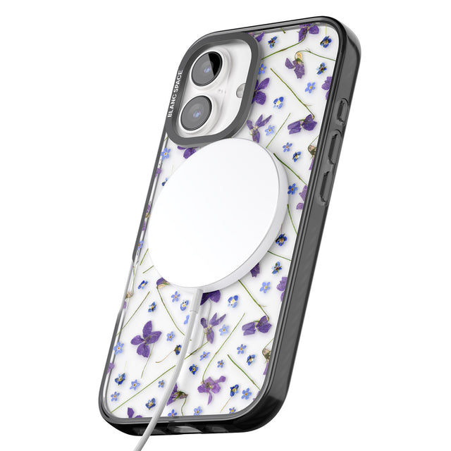 iPhone 16 Pro Max Violet & Blue Floral Pattern Design Black Impact Phone Case