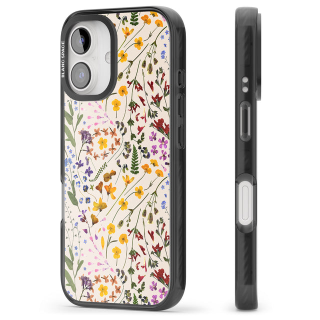 iPhone 16 Pro Max Wildflower & Leaves Cluster Design - Cream Black Impact Phone Case