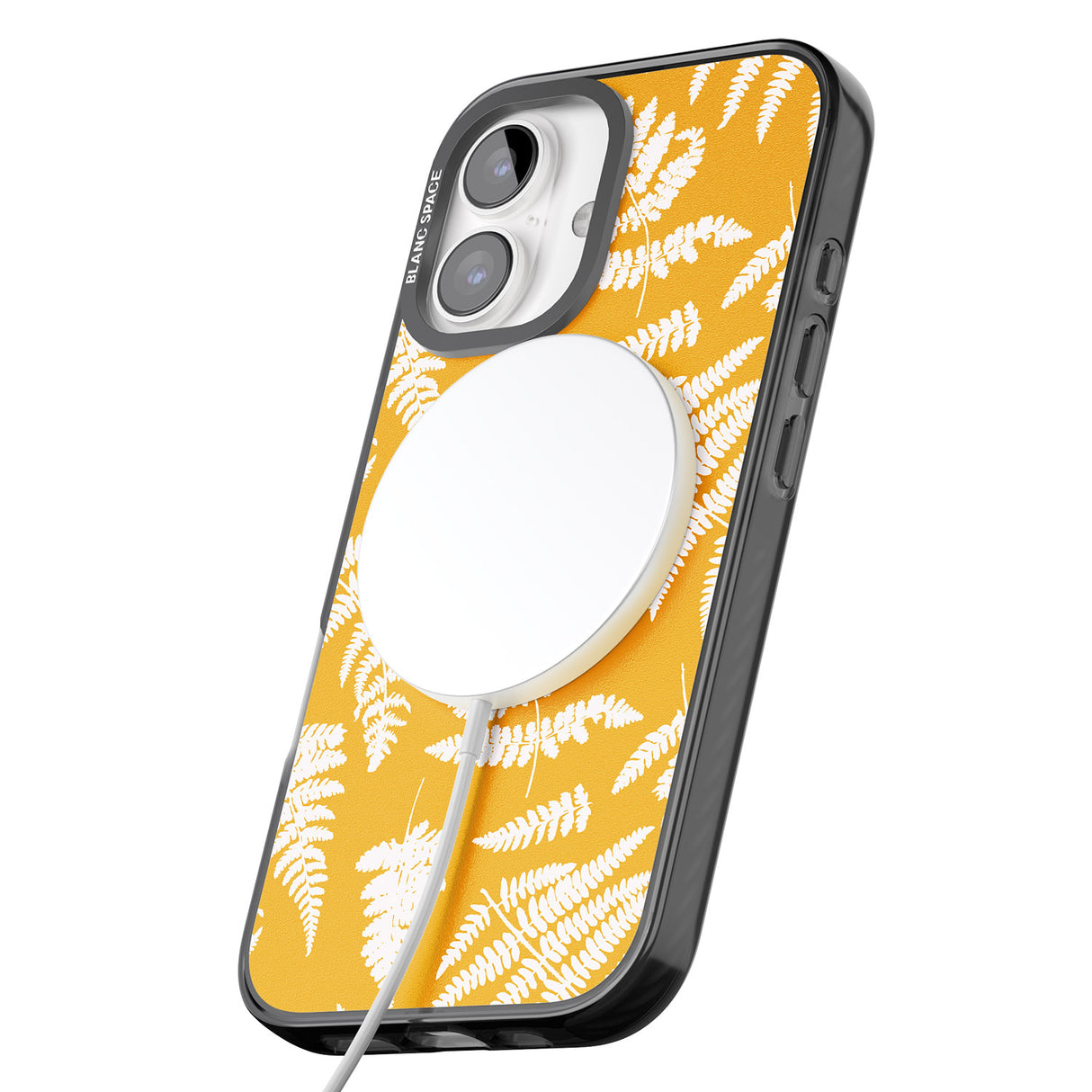 iPhone 16 Pro Max Fern Pattern on Yellow Black Impact Phone Case