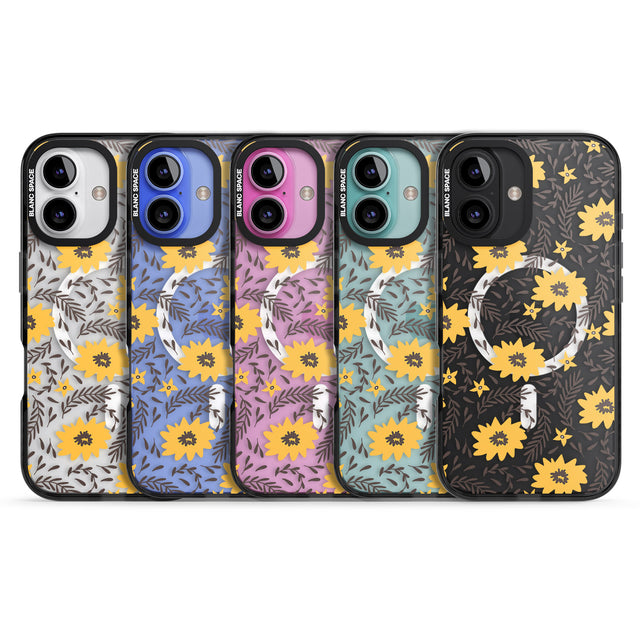 iPhone 16 Pro Max Yellow Blossoms Transparent Floral Black Impact Phone Case