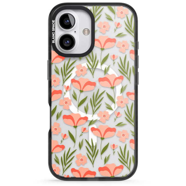 iPhone 16 Pro Max Pink Petals Transparent Floral Black Impact Phone Case