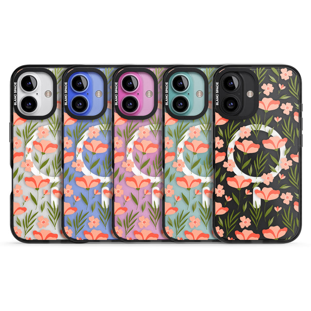 iPhone 16 Pro Max Pink Petals Transparent Floral Black Impact Phone Case