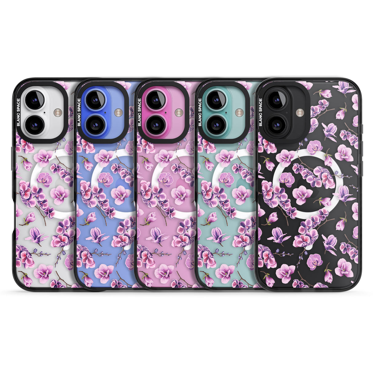 iPhone 16 Pro Max Purple Orchids Transparent Floral Black Impact Phone Case