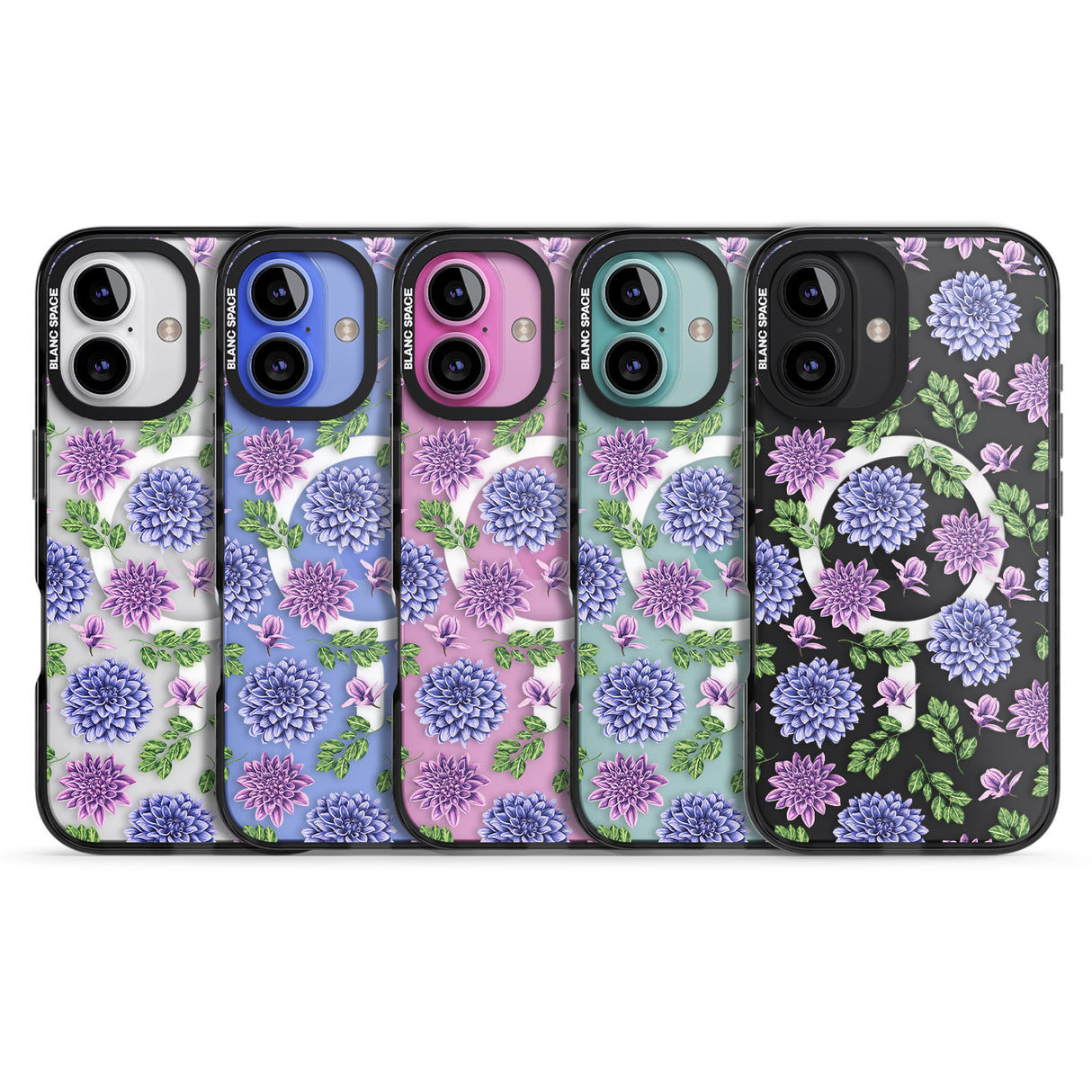 iPhone 16 Pro Max Purple Dahlias Transparent Floral Black Impact Phone Case