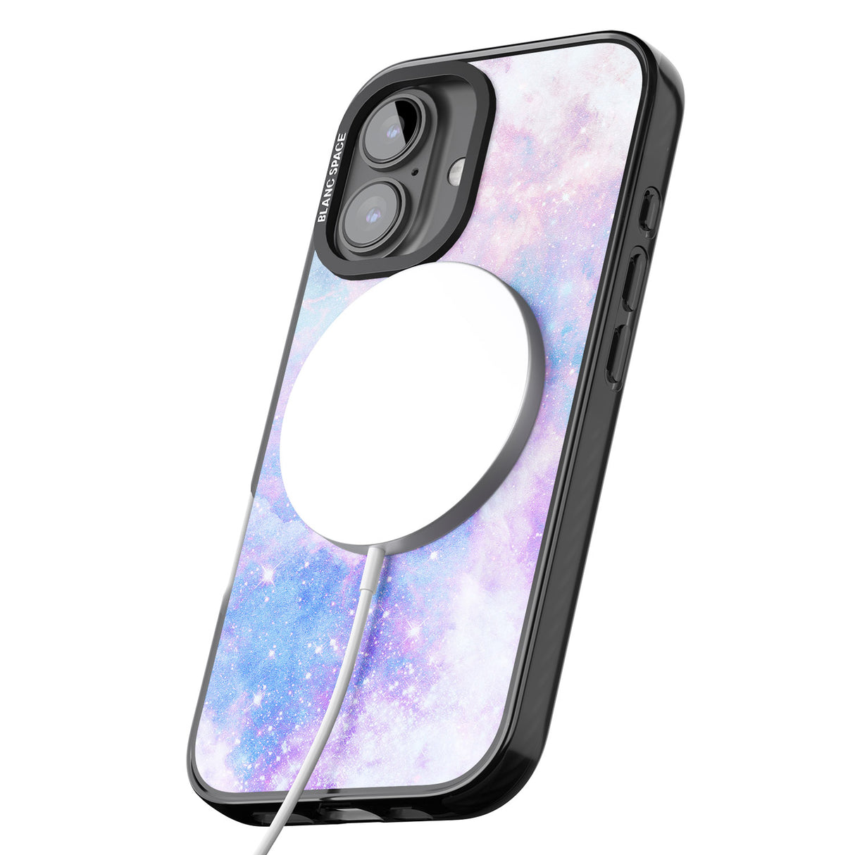 iPhone 16 Pro Max Light Blue Galaxy Pattern Design Black Impact Phone Case