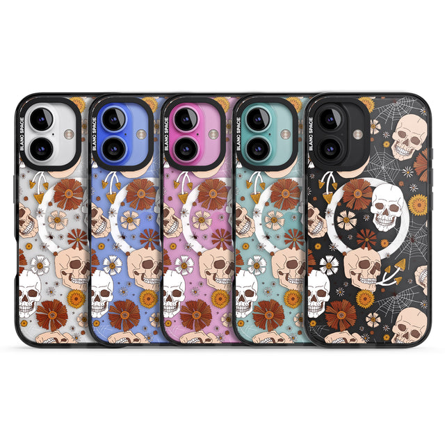 iPhone 16 Pro Max Halloween Skulls and Flowers Black Impact Phone Case