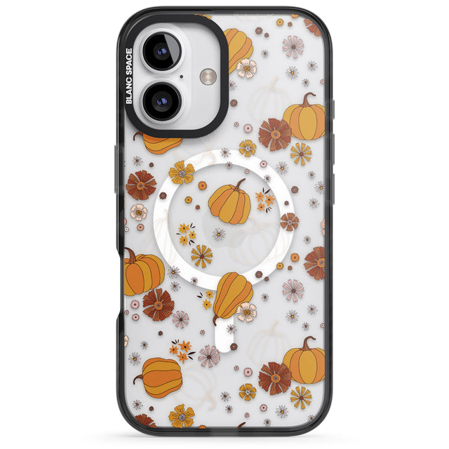 iPhone 16 Pro Max Halloween Pumpkins and Flowers Black Impact Phone Case