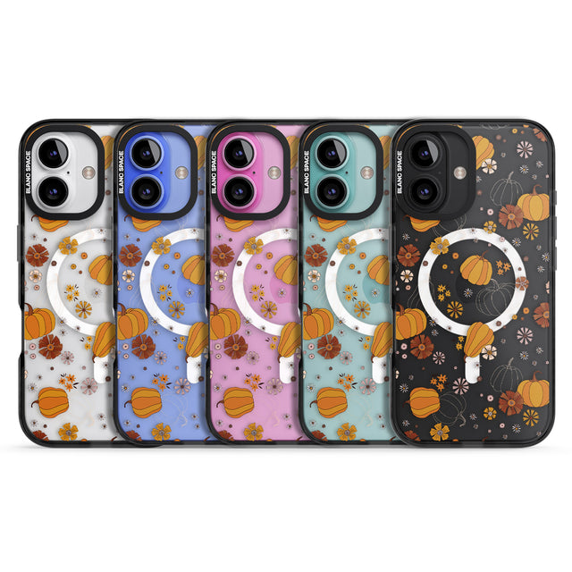 iPhone 16 Pro Max Halloween Pumpkins and Flowers Black Impact Phone Case