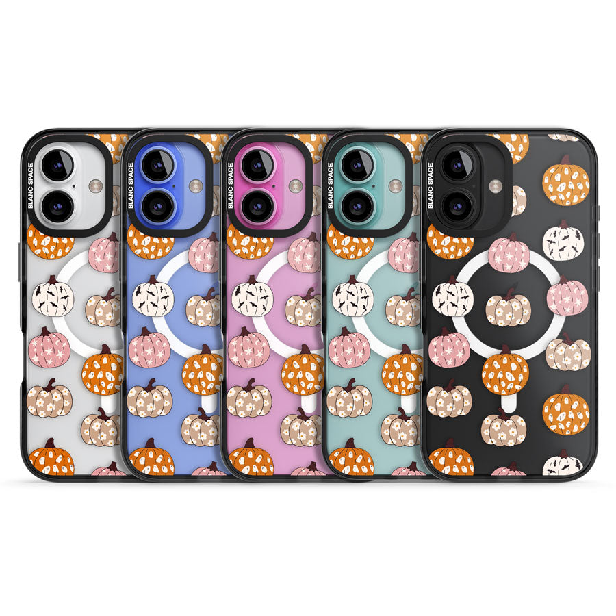 Floral Pumpkins Black Impact Magsafe Phone Case for iPhone 16, iPhone 16 Plus