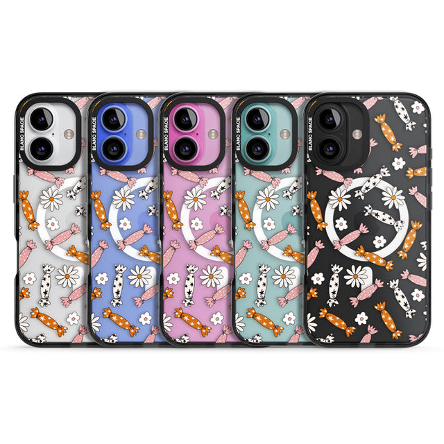 Floral Candy Black Impact Magsafe Phone Case for iPhone 16, iPhone 16 Plus