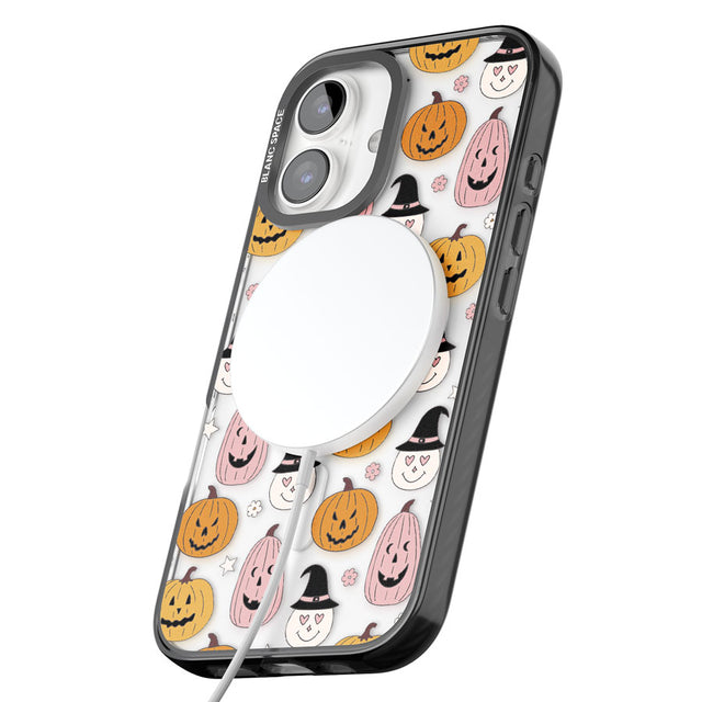 Witches and Pumpkins Pattern Black Impact Magsafe Phone Case for iPhone 16, iPhone 16 Plus