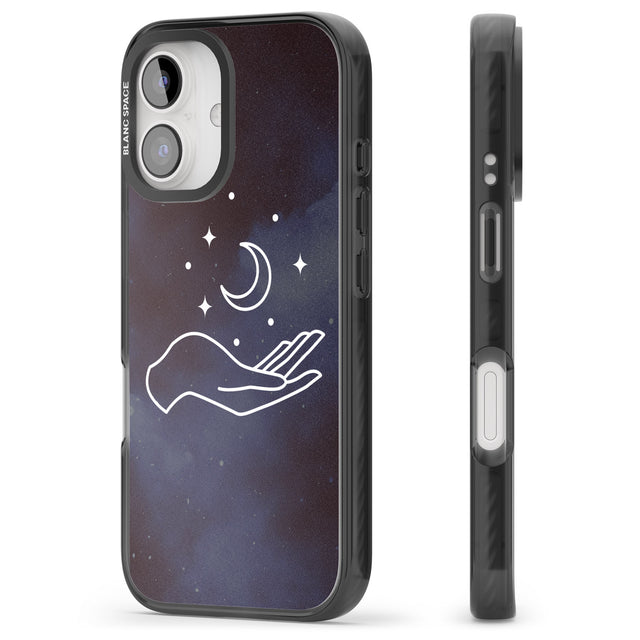 iPhone 16 Pro Max Floating Moon Above Hand Black Impact Phone Case