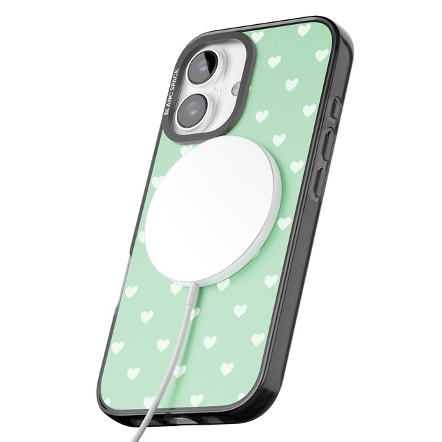 iPhone 16 Pro Max Small Heart Pattern: Green Black Impact Phone Case