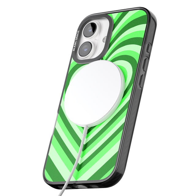 iPhone 16 Pro Max Green Heart Illusion Black Impact Phone Case