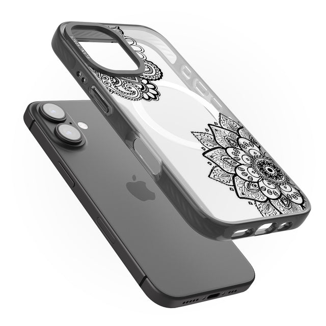 iPhone 16 Pro Max Black Henna Florals Black Impact Phone Case