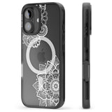 iPhone 16 Pro Max White Henna Florals Black Impact Phone Case