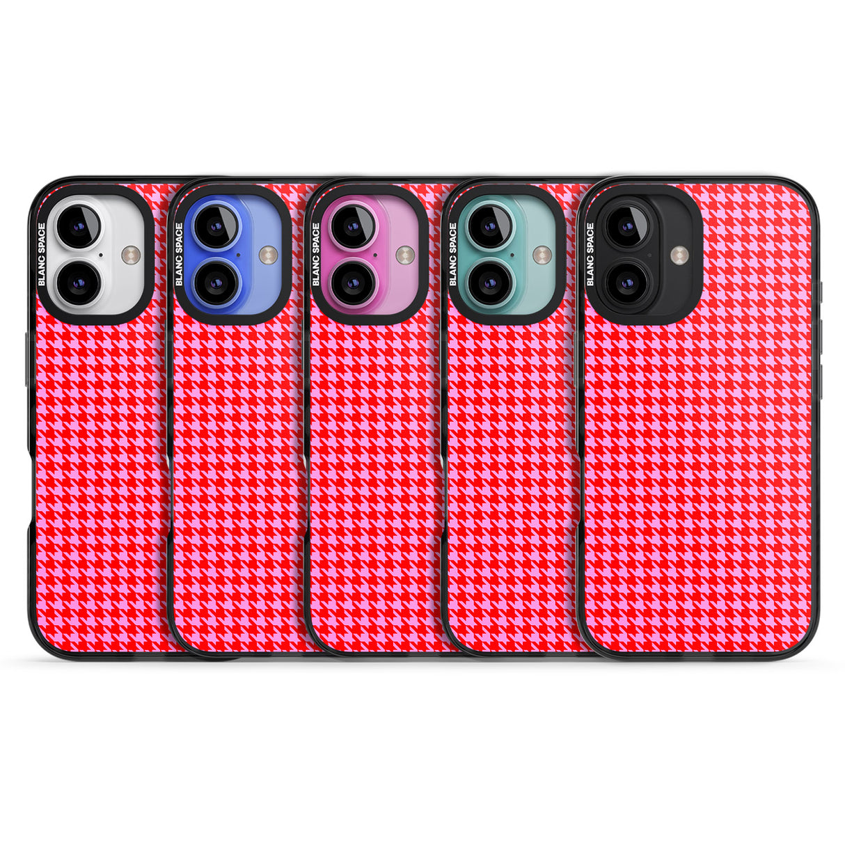 iPhone 16 Pro Max Neon Pink & Red Houndstooth Pattern Black Impact Phone Case