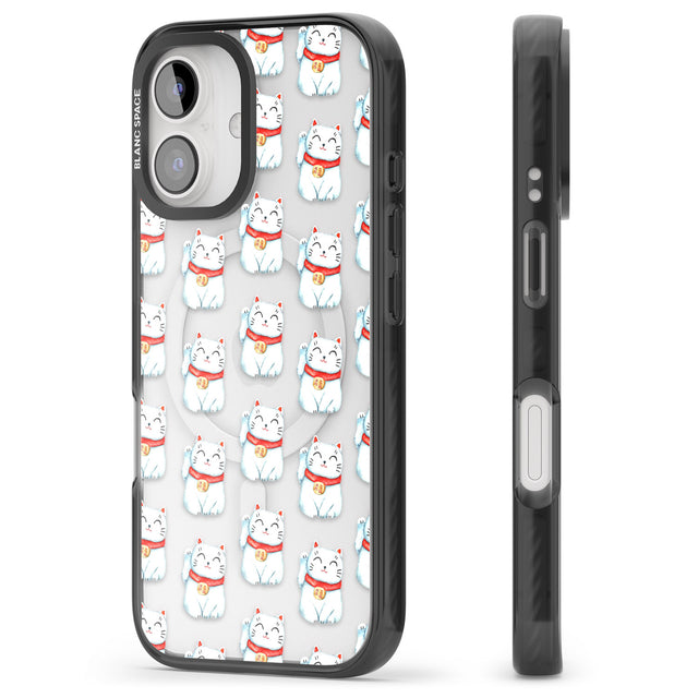 iPhone 16 Pro Max Lucky Cat Maneki-Neko Japanese Pattern Black Impact Phone Case