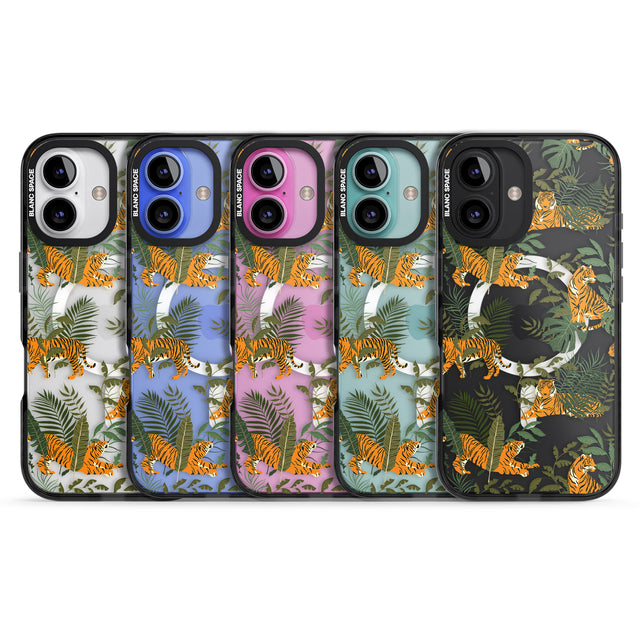 iPhone 16 Pro Max ClearTiger & Fern Jungle Cat Pattern Black Impact Phone Case