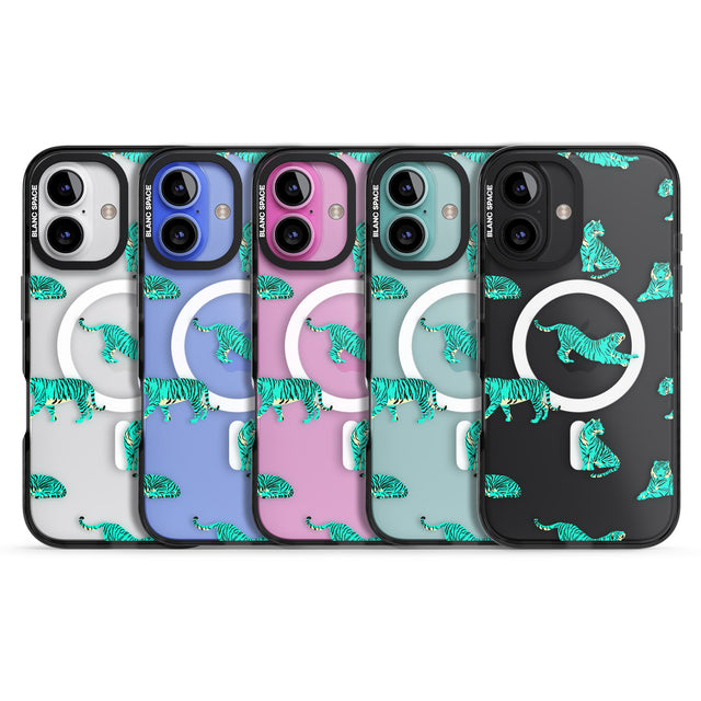 iPhone 16 Pro Max Turquoise Tiger Jungle Cat Pattern Black Impact Phone Case