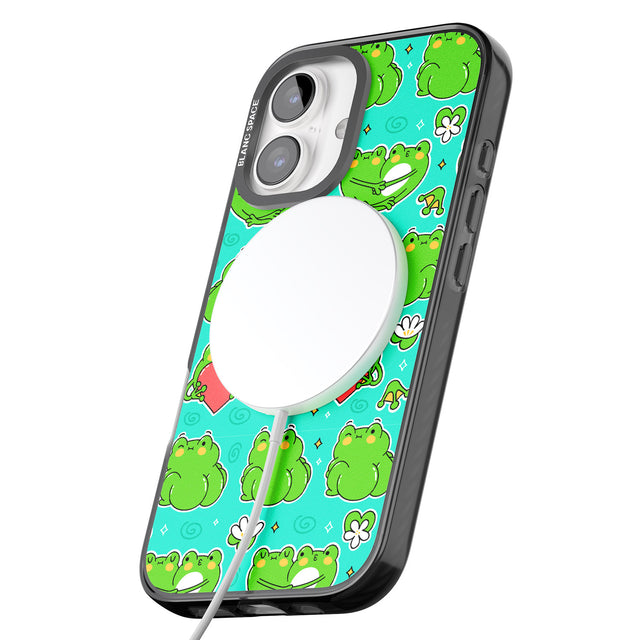 iPhone 16 Pro Max Frog Booty Kawaii Pattern Black Impact Phone Case