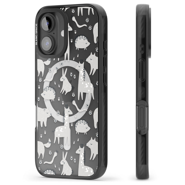 iPhone 16 Pro Max Adorable Mixed Animals Pattern (Clear) Black Impact Phone Case