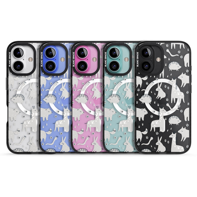 iPhone 16 Pro Max Adorable Mixed Animals Pattern (Clear) Black Impact Phone Case