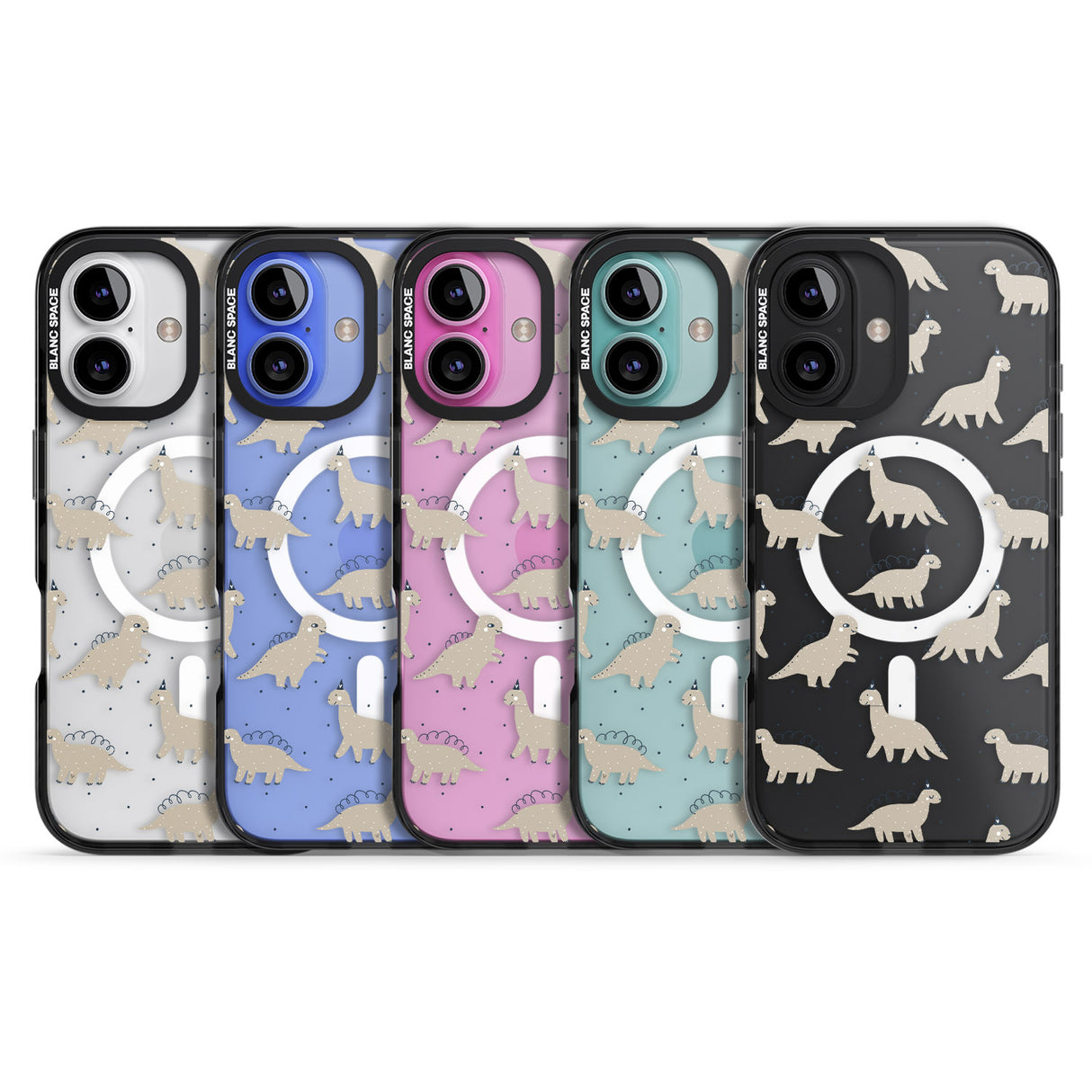 iPhone 16 Pro Max Adorable Dinosaurs Pattern (Clear) Black Impact Phone Case