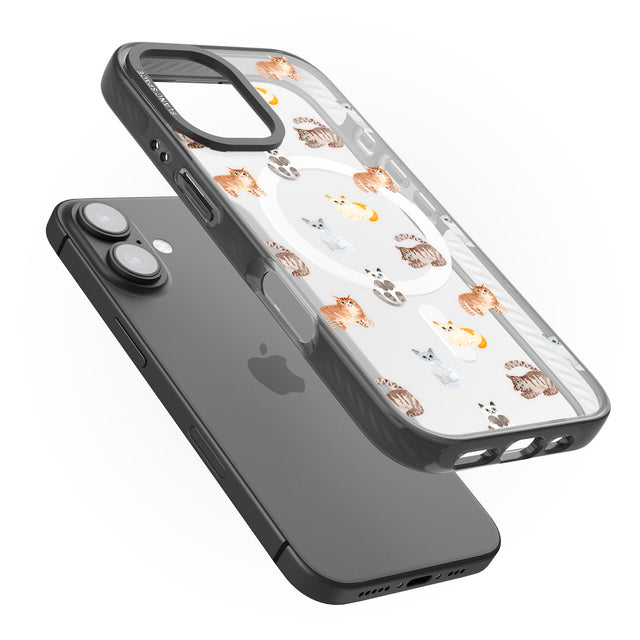 iPhone 16 Pro Max Cute Cat Pattern - Clear Black Impact Phone Case