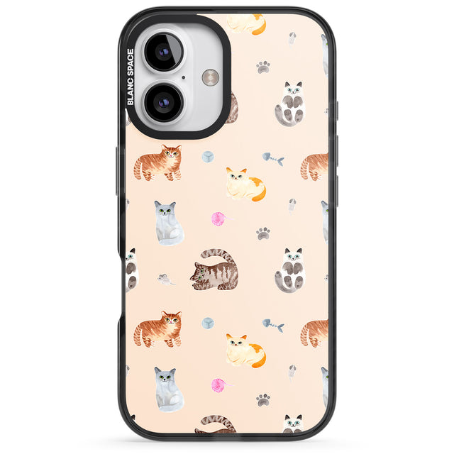 iPhone 16 Pro Max Cats with Toys Black Impact Phone Case