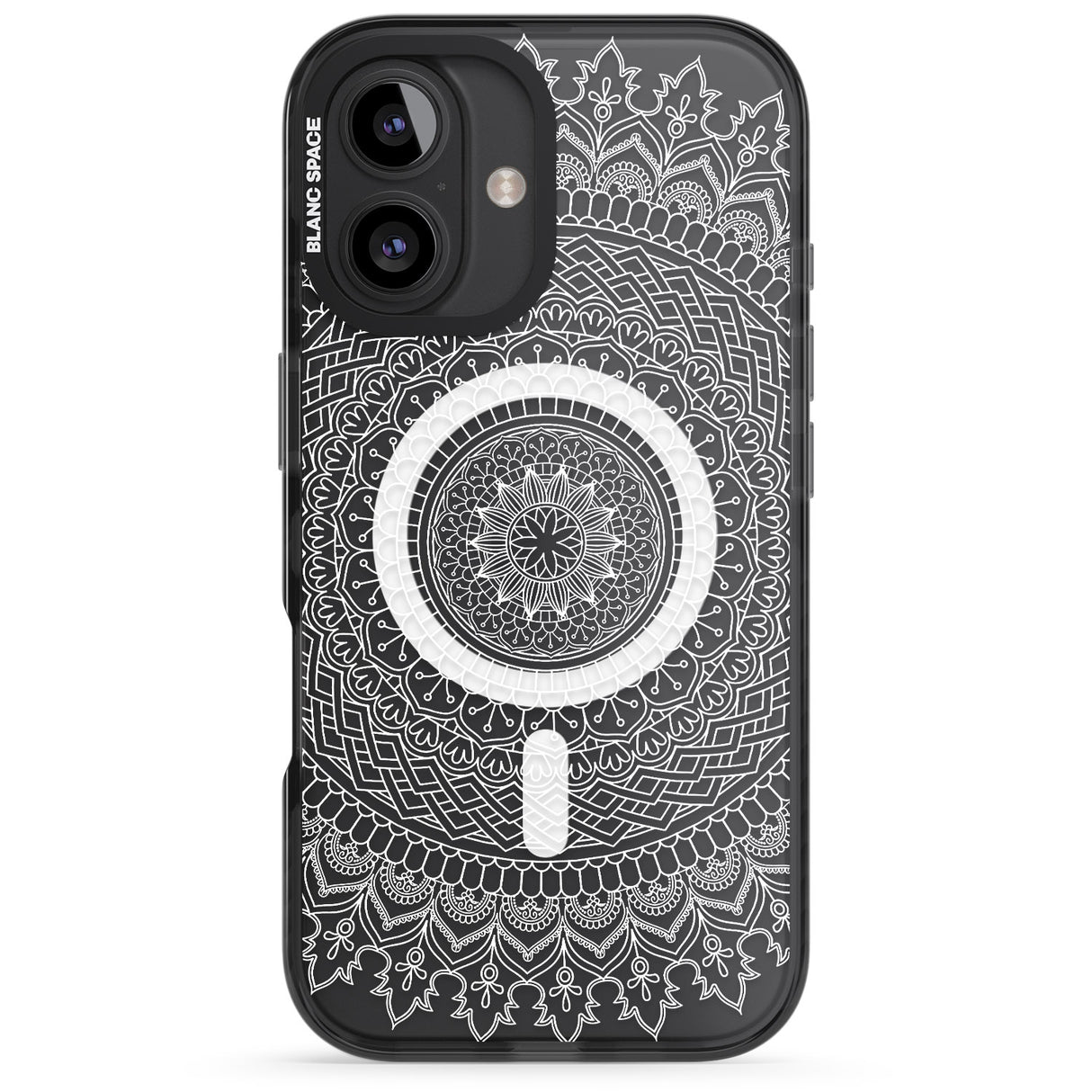 iPhone 16 Pro Max Large White Mandala Design Black Impact Phone Case