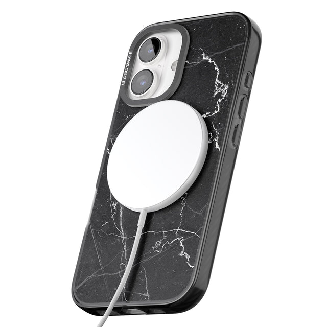 iPhone 16 Pro Max Bold Black Marble with White Texture Black Impact Phone Case