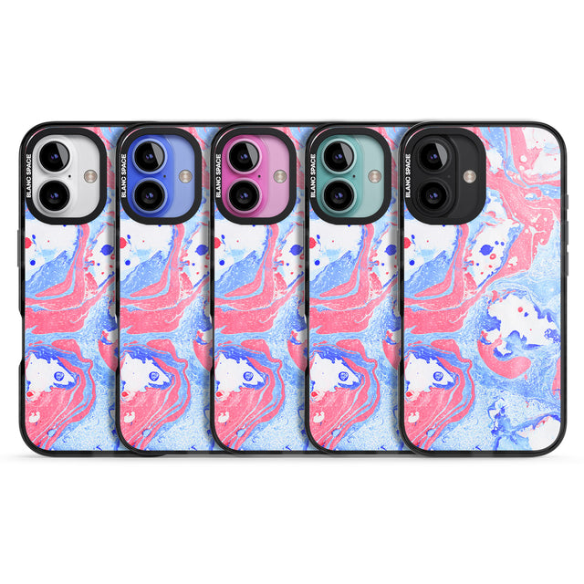 iPhone 16 Pro Max Pink, Blue & White Marbled Paper Pattern Black Impact Phone Case