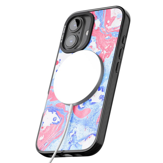 iPhone 16 Pro Max Pink, Blue & White Marbled Paper Pattern Black Impact Phone Case