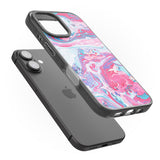 iPhone 16 Pro Max Pink, Blue & Purple Marbled Paper Pattern Black Impact Phone Case