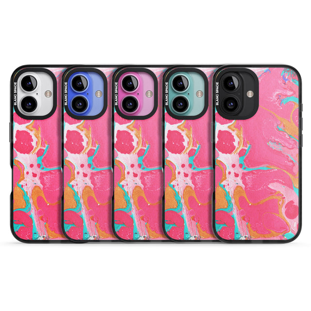 iPhone 16 Pro Max Pink, Orange & Turquoise Marbled Paper Pattern Black Impact Phone Case