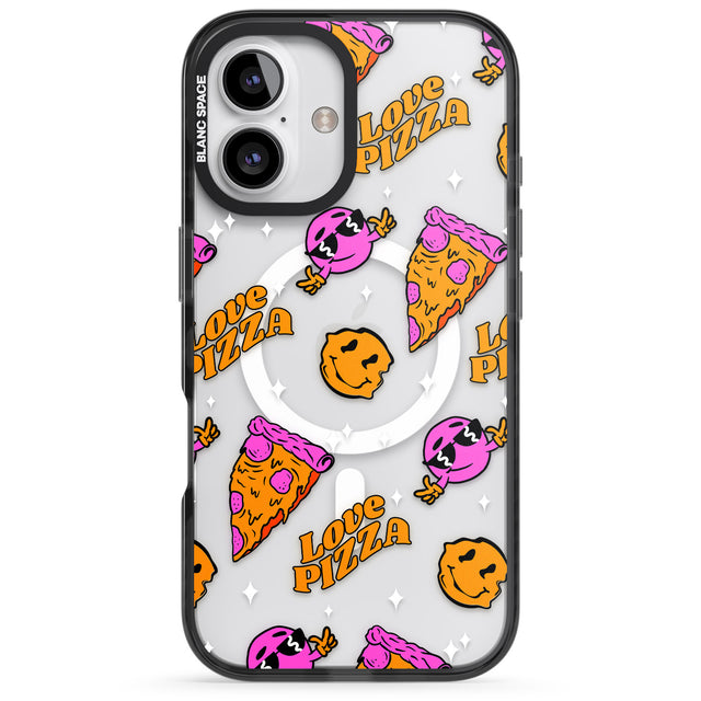 iPhone 16 Pro Max Psychedelic Love Pizza Pattern (Clear) Black Impact Phone Case