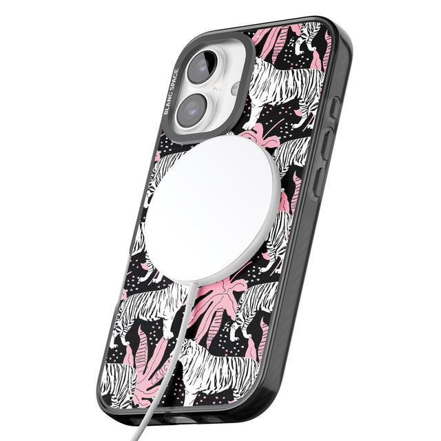 iPhone 16 Pro Max White Tigers on Black Pattern Black Impact Phone Case