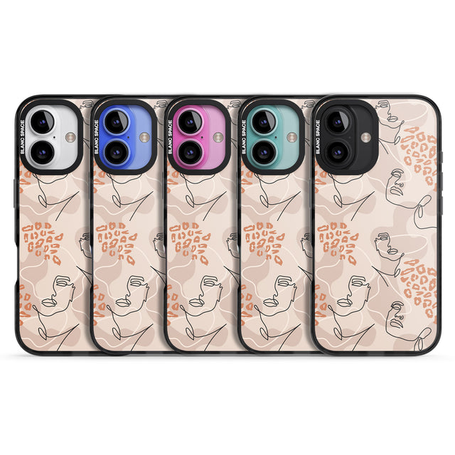 iPhone 16 Pro Max Leopard Print Stylish Abstract Faces Black Impact Phone Case