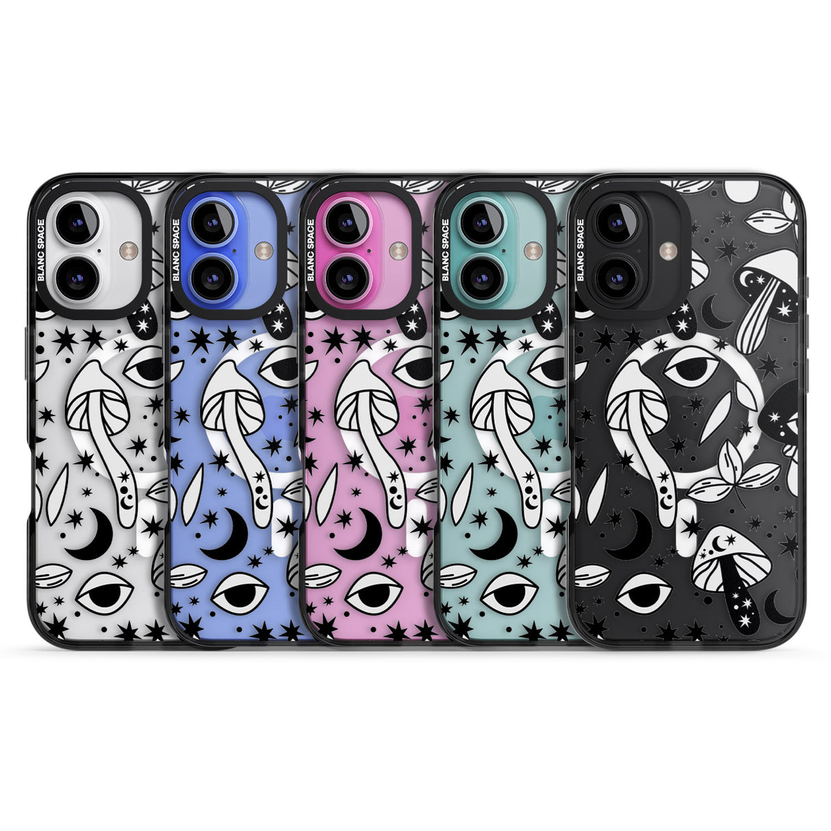 iPhone 16 Pro Max Psychedelic Mushrooms Pattern Black Impact Phone Case