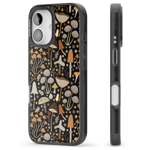 iPhone 16 Pro Max Sentimental Mushrooms Pattern Black Impact Phone Case