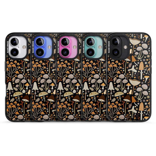 iPhone 16 Pro Max Sentimental Mushrooms Pattern Black Impact Phone Case