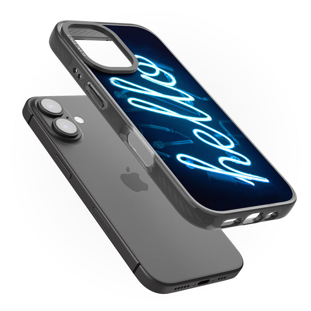 iPhone 16 Pro Max "Hello" Blue Cursive Neon Sign Black Impact Phone Case