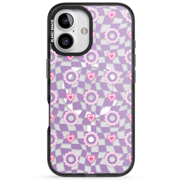 iPhone 16 Pro Max Checkered Love Pattern Black Impact Phone Case