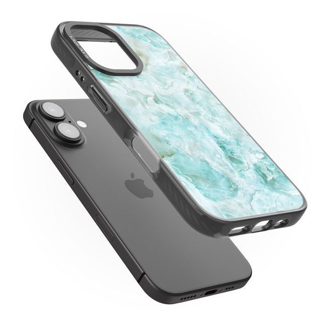 iPhone 16 Pro Max Turquoise Aqua Onyx Marble Black Impact Phone Case